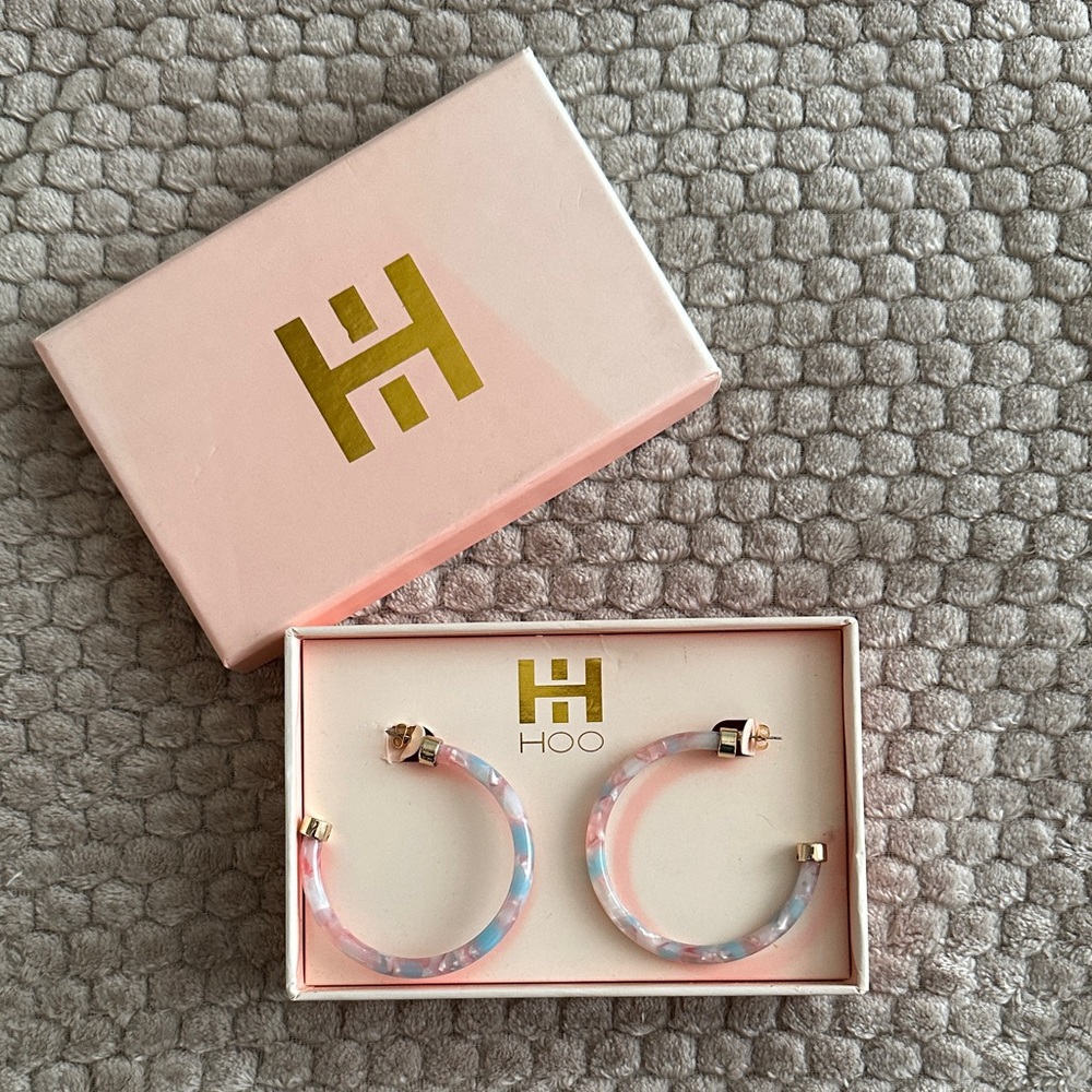 HOO Pink and Blue Hoop Earrings